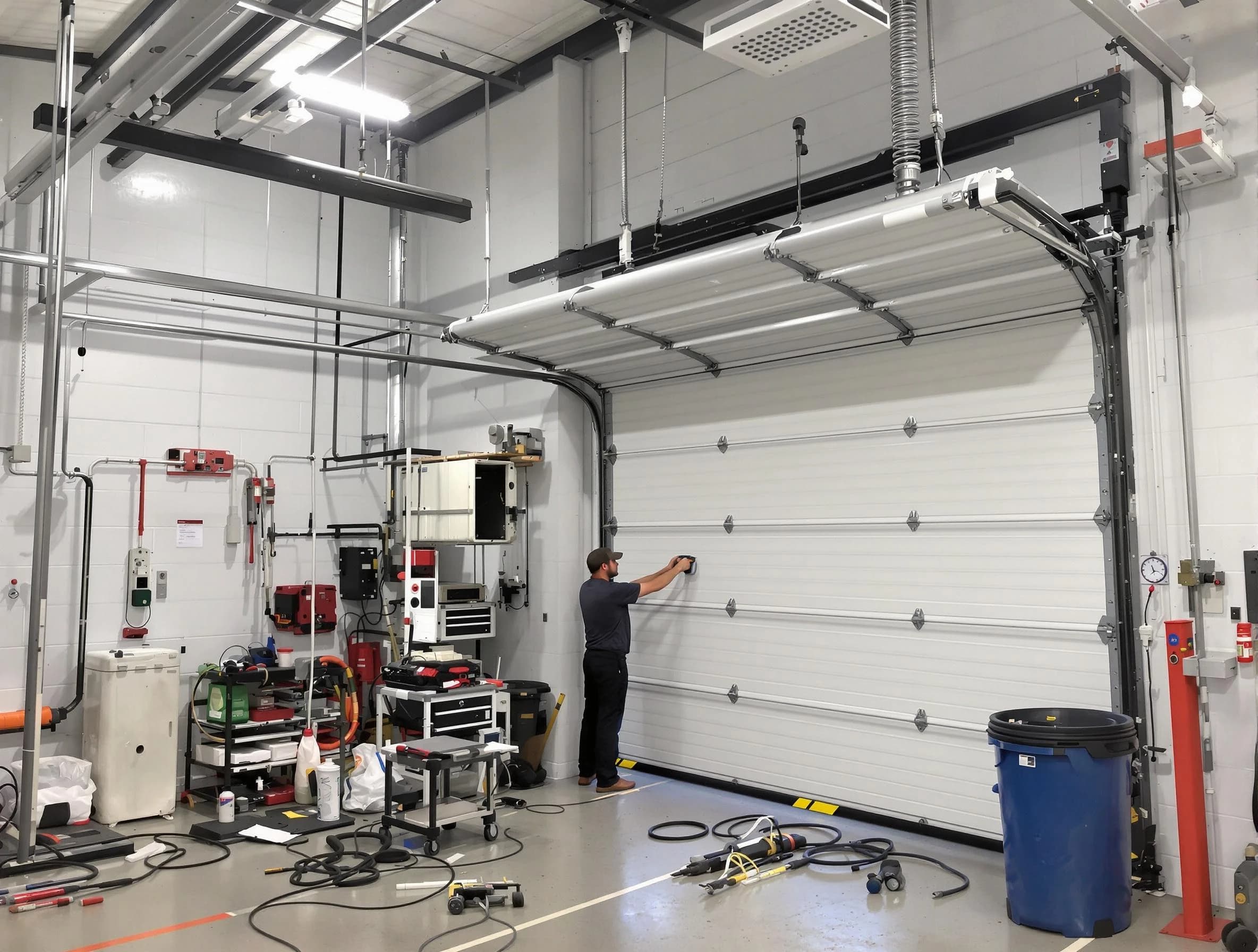 Holladay Garage Door Repair certified technician performing commercial door repair at a Holladay business facility