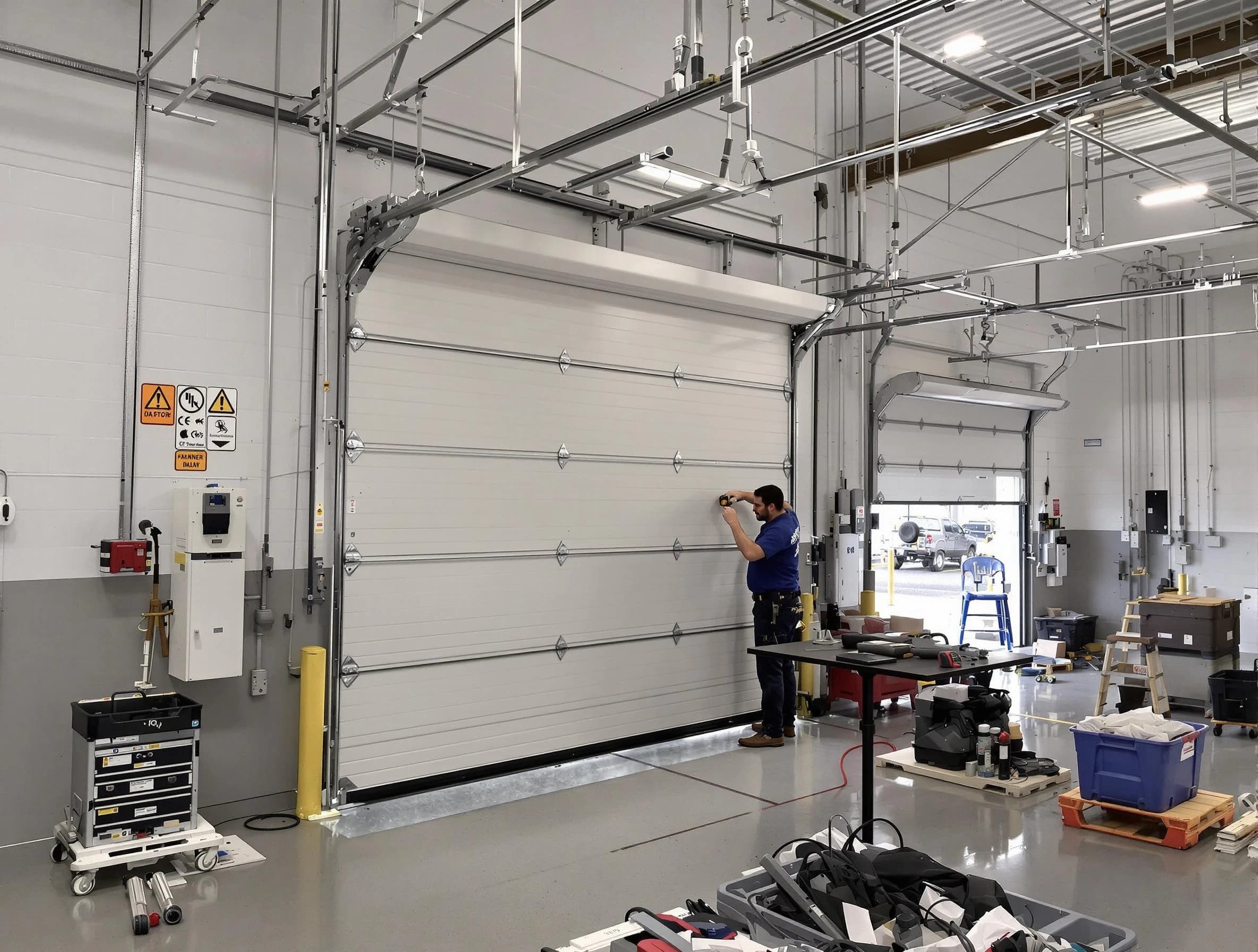 Commercial garage door repair being performed by Holladay Garage Door Repair expert in Holladay