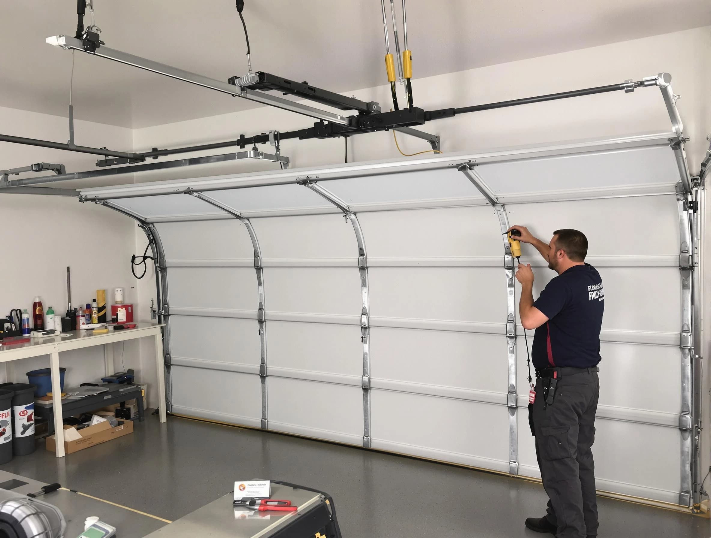 Holladay Garage Door Repair certified technician performing overhead door system repair in Holladay