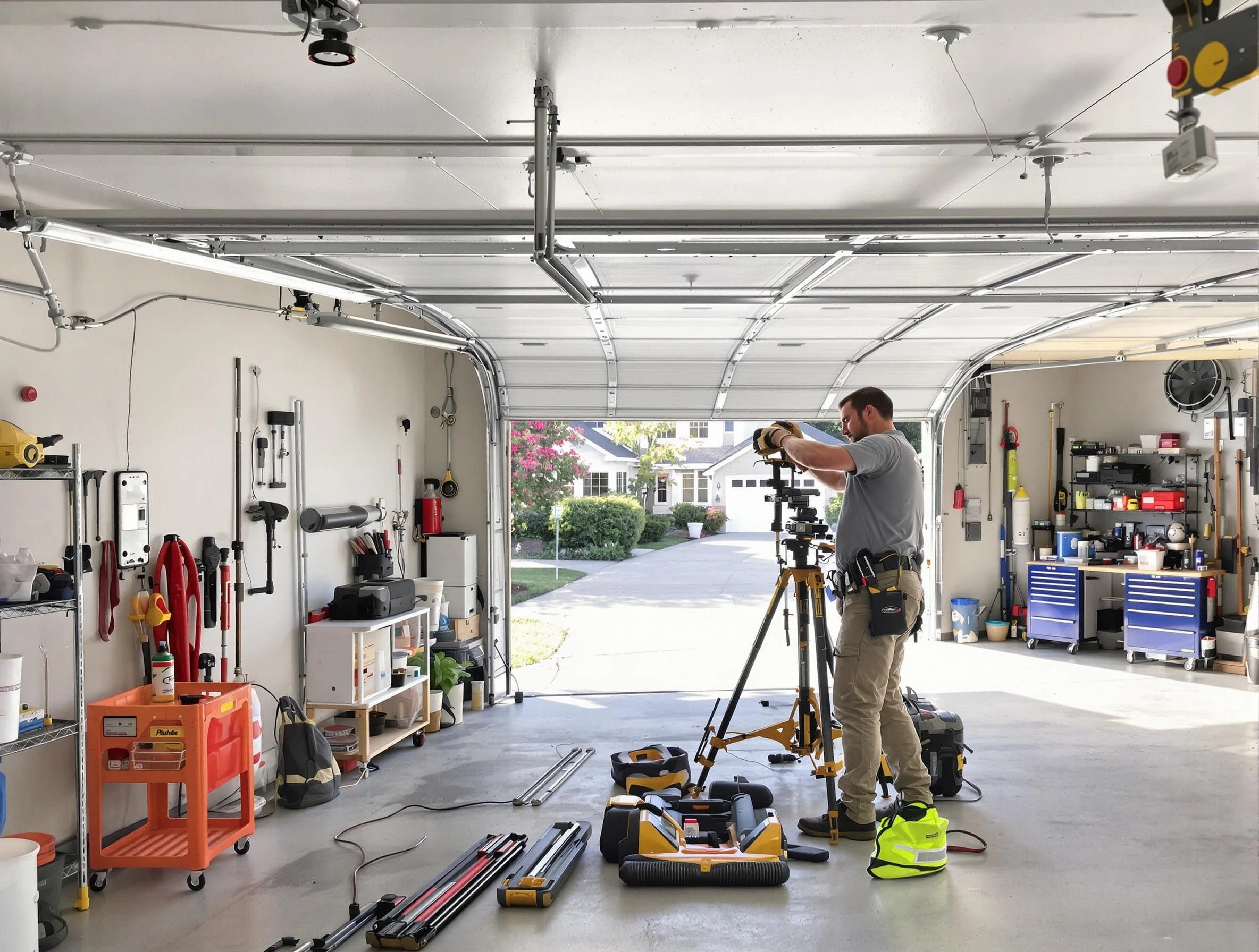 Holladay Garage Door Repair specialist performing laser-guided track alignment in Holladay