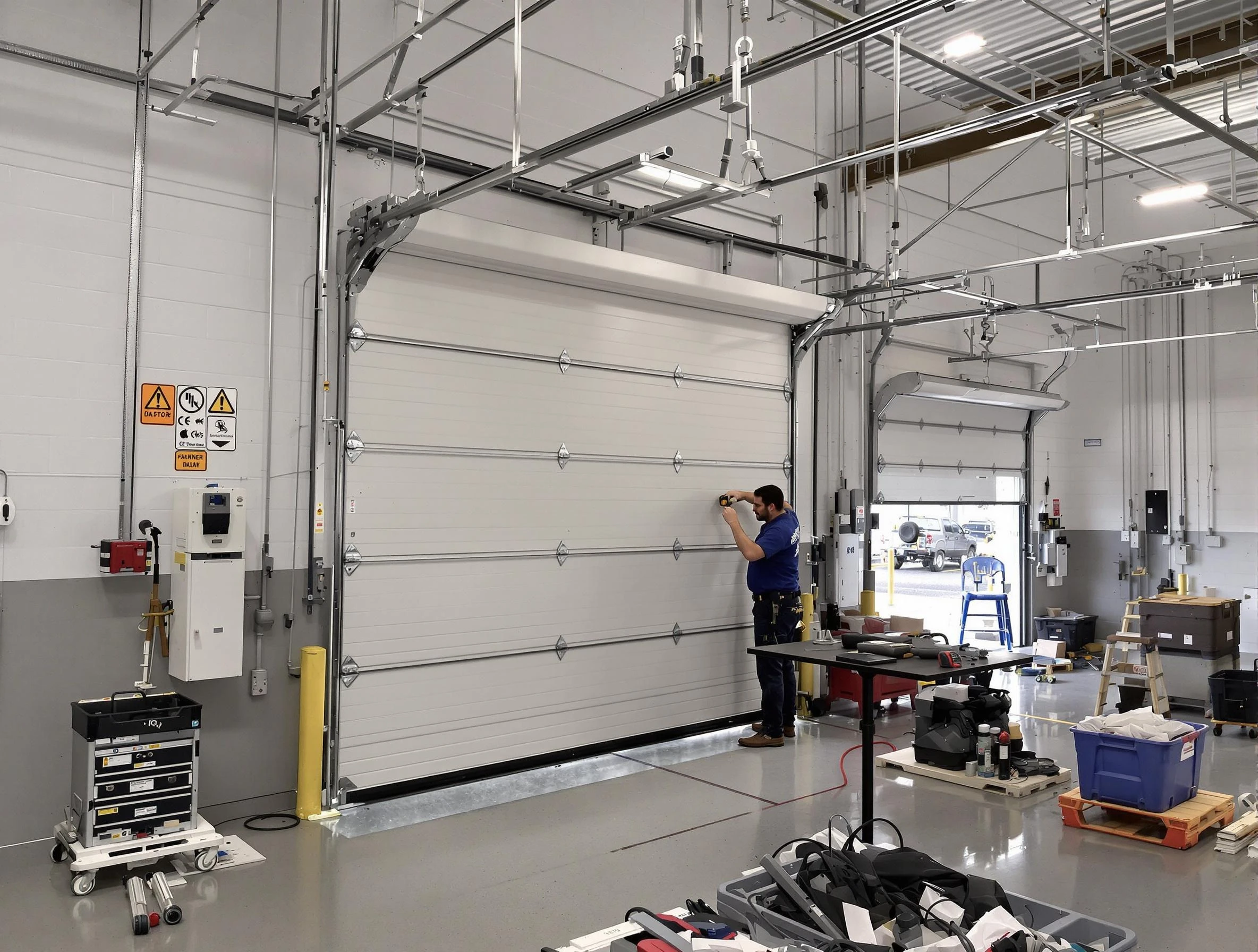 Commercial garage door repair being performed by Holladay Garage Door Repair expert in Holladay