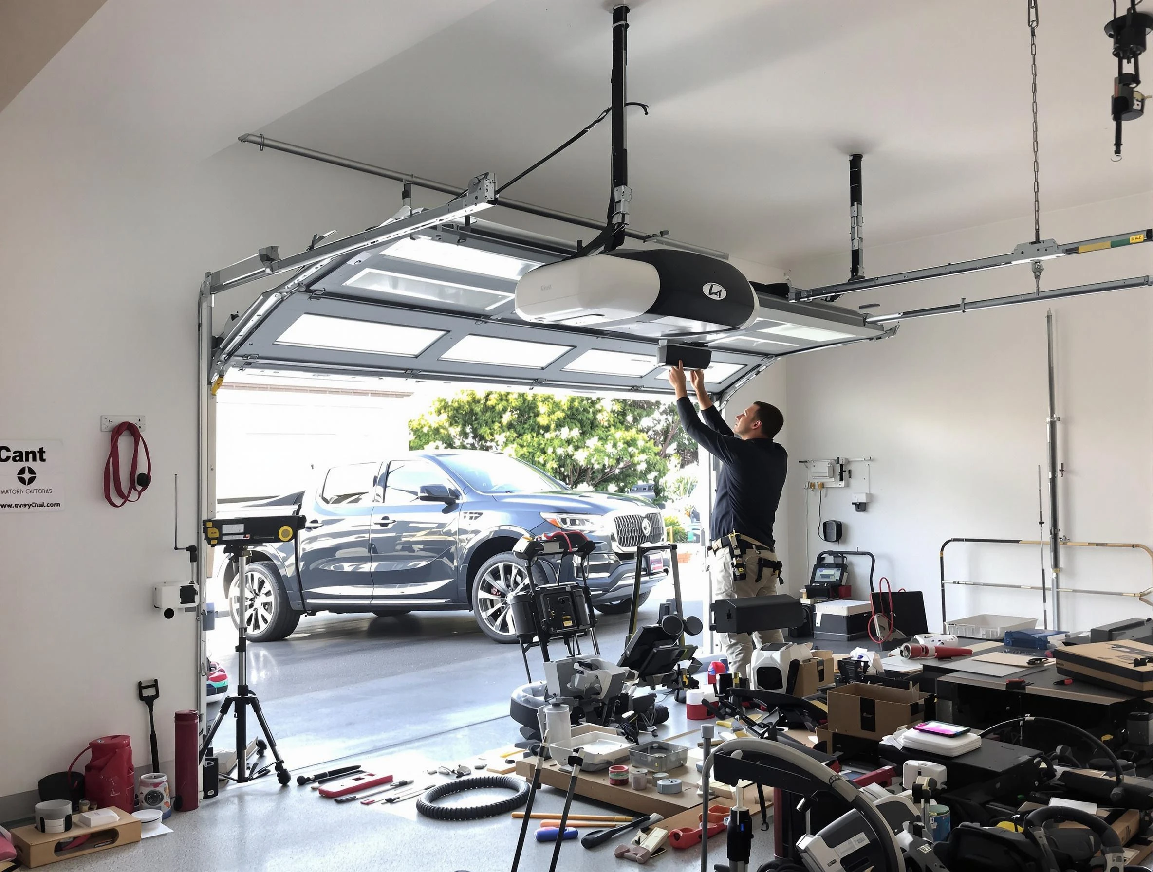 Holladay Garage Door Repair specialist installing smart garage door opener system in Holladay home