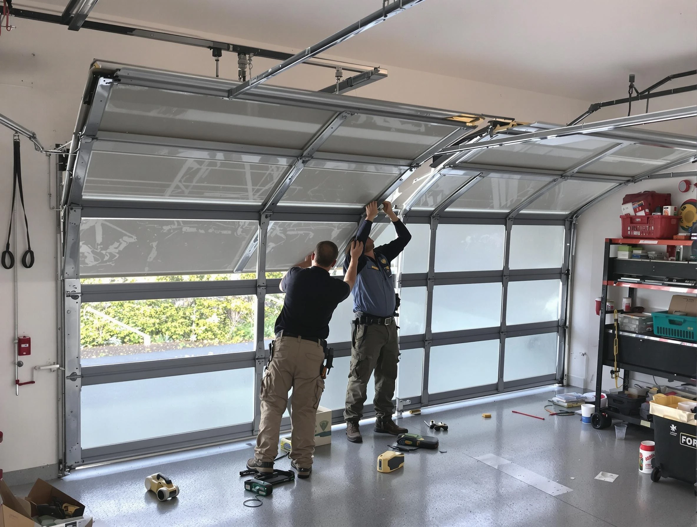 Holladay Garage Door Repair expert performing precise panel replacement on Holladay garage door